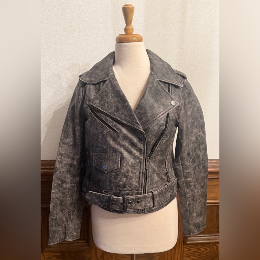 Velez NEW Distressed Black Leather Biker Moto Jacket M